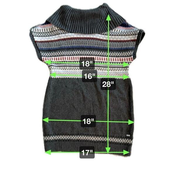 Tommy Hilfiger Fair Isle Wide Neck Hip Length Cap Sleeve Sweater Size M Gray Red - Picture 7 of 11